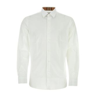 Burberry Overhemden, Heren, Wit, S, Katoen, Stretch Katoen Poplin Overhemd
