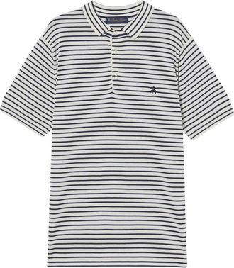 Brooks Brothers Gestreept katoen-zijde-linnen gebreid poloshirt - Heren - Polos - Wit - M - Katoen - Tops