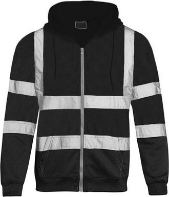 Generic Hi Vis Jacket for Men Fleece High Visibility Jacket Reflective Strips Zipped Work Jackets with Hood Long Sleeve Safety Hooded Sweatshirts Regular Fit 