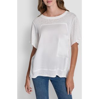 DKNY Mixed Media Satin Top in Ivory at Nordstrom, Size X-Small