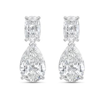 Diana M. Jewels 14KW WG Drop Earrings 15.00 Ct TW of Lab grown cushion and pear shape diamonds