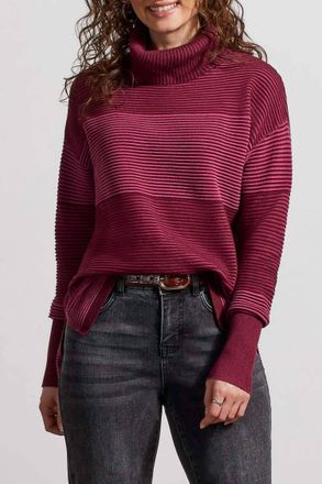 Tribal Textured Turtleneck Top In Redwine