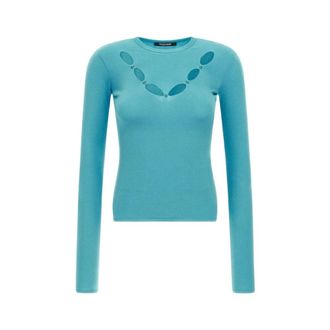 Roberto Cavalli Round-neck Knitwear, female, Blue, Size: S Knit Cut-Out Top Slim Fit