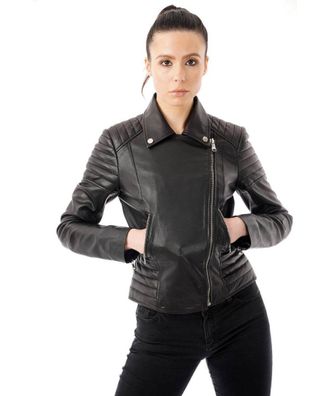 Barneys Womens Ribbed Asymmetric Real Leather Jacket - Black - Size 6 UK