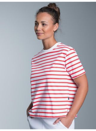 Trigema T-Shirt TRIGEMA TRIGEMA Cropped T-Shirt mit Ringelmuster, Damen, Gr. L, orange (koralle), 100% Baumwolle, Basic, Shirts T-Shirt