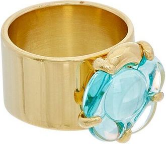 Baccarat B Flower 18K Over Silver Vermeil Crystal Tube Ring