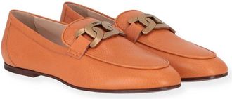 Tod's Womens Orange Leather Chain-Detail Loafers, Size 11.5