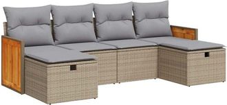 vidaXL Juego De Sof&aacute;s Jard&iacute;n Con Cojines 6 Pzas Rat&aacute;n Sint&eacute;tico Beige Vidaxl