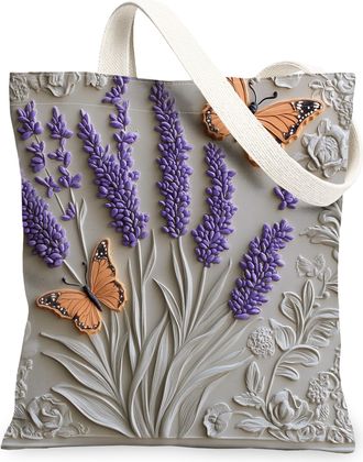 Generic Spring Relief Lavender Flower Canvas Tote Bag for Shopping 13x15, Luxury Floral Wildflower Reusable Grocery Print Bag for Women Men, Garden Aesthetic 