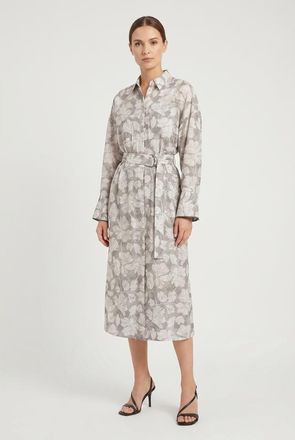 Brunello Cucinelli Light Grey Silk Shirt Dress, Size X-Small