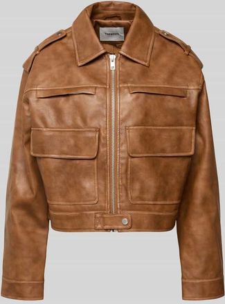 Topshop Jacke in Leder-Optik mit Pattentaschen Modell MADISON in Schoko, Gr&ouml;&szlig;e XS