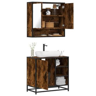 Berkfield Home 2 Piece Bathroom Furniture Set Smoked Oak Engineered Wood in Brown