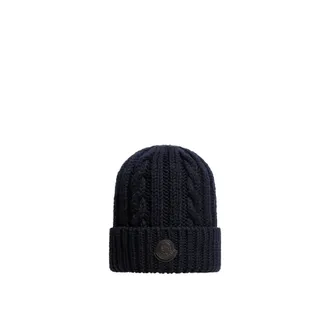 Moncler Moncler Leather Logo Wool Beanie, Men, Blue, Size: One Size