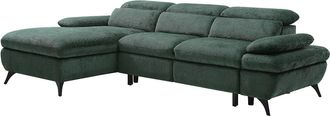 Vente-Unique Sof&aacute; rinconera izquierda convertible en tela texturizada con arc&oacute;n verde MORAVA