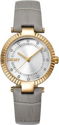 DKNY Croc Embossed Leather Strap Watch in Grey at Nordstrom Rack