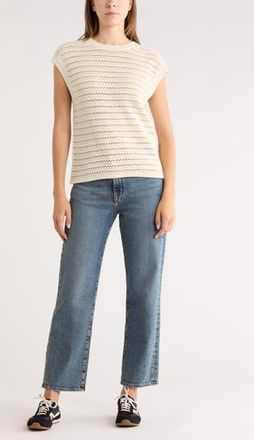 Melrose and Market Short Sleeve Pointelle Knit Sweater in Ivory Dove at Nordstrom Rack, Size Xx-Small