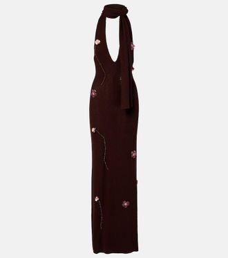 Aya Muse Stem floral-appliqu&eacute; knitted maxi dress