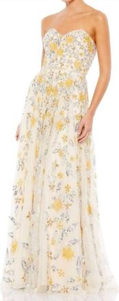 Mac Duggal Strapless Sweetheart Floral Dress In Nude/multi