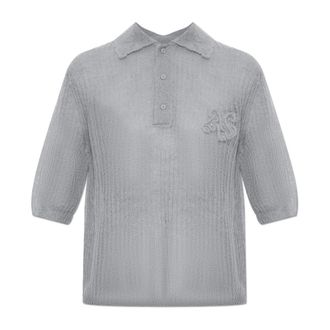 AllSaints Truien & Vesten, Dames, Grijs, XS, Wol, Anabel Pointelle Geborduurd Poloshirt