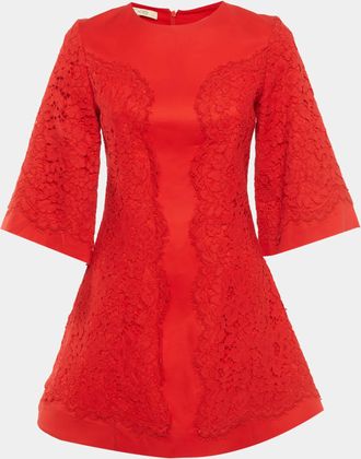 Alexis Alexis Red Crepe Guipure Lace Detail Mini Dress
