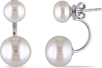 Mimi & Max 7-7.5mm and 10-10.5mm White Cultured Freshwater Pearl Earrings with Jackets in Sterling Silver