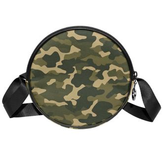 Generic Circle Crossbody Bag for Women, Camouflage Small Sling Bag Daypack with Zipper Adjustable Shoulder Straps Casual Ladies Girls Round Purse