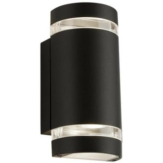 Searchlight Searchlight Sheffield Outdoor 2 Light Curved Wall Bracket Black, Clear Diffuser IP44 2700K