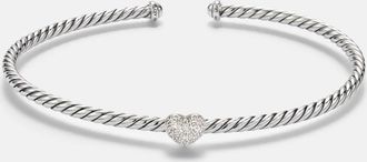 David Yurman Cable Flex Heart Micro sterling silver cuff bracelet with diamonds