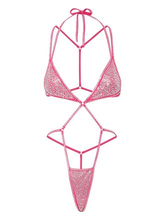 Dsquared2 crystal-embellished swimsuit - women - Polyamide/Elastane/Crystal - 44 - Pink