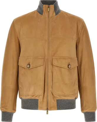 Brunello Cucinelli Beige Lamb Leather Leather Mens Jacket