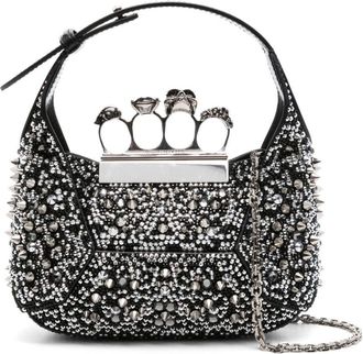 Alexander McQueen mini Jewelled Hobo bag - women - Leather/Calf Leather/Glitter - OS - Black