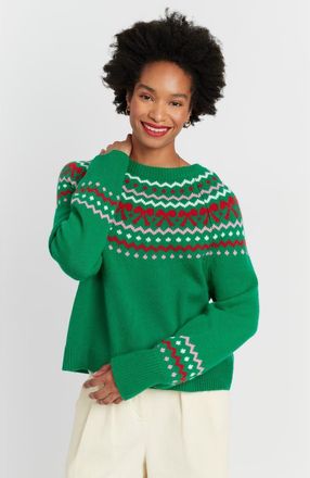 Chinti and Parker Wool-Cashmere Bow Fairisle Sweater in Jolly Green at Nordstrom, Size X-Large