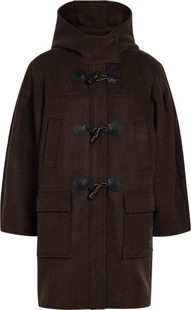 Ganni Logo-appliqu&eacute;d Hooded Wool-blend Peacoat - Dark Brown - 42 (UK14 / L)