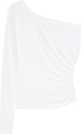 Norma Kamali ruched-detail one-sleeve top - women - Polyester/Spandex/Elastane - S - White