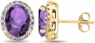 Allurez Oval Amethyst & Halo Diamond Stud Earrings 14k Yellow Gold 3.92ct
