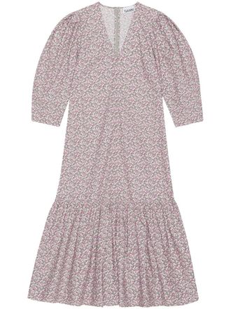 Ganni floral-print organic cotton dress - Grey