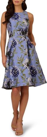 Adrianna Papell Floral Jacquard Cocktail Dress in Blue Multi at Nordstrom, Size 12