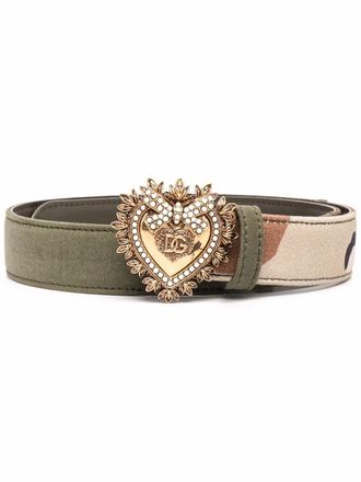 Dolce & Gabbana camouflage-print heart-motif belt - women - Cotton/Leather - 75 - Green