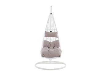Vente-Unique Woven Resin Hanging Chair - White With Grey Cushions - LUVA By MYLIA
