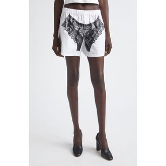 Vaquera Trompe lOeil Lingerie Poplin Boxer Shorts in White at Nordstrom, Size X-Large