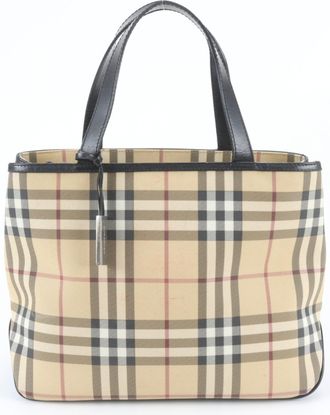 Burberry Beige Leather Coated Canvas Handbag Shoulder Bag Tote Bag (Pre-Owned)