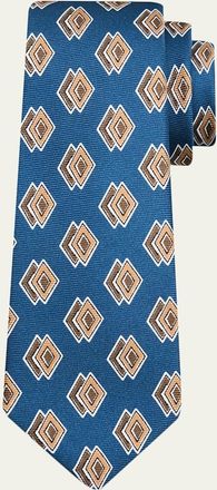 Kiton Mens Double-Diamond Print Silk 7-Fold Tie