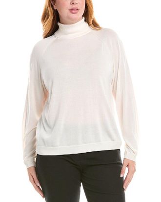 Lafayette 148 New York Plus Raglan Sleeve Turtleneck Silk-Blend Sweater