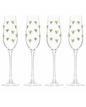 10 Strawberry Street Set Of 4 Gold Bow Glassware, Flute