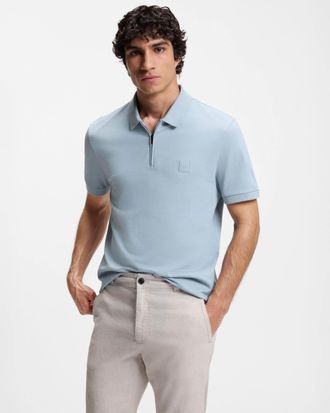 Boss Orange by Hugo Boss Mens Passerzip Polo Shirt in Light Blue Cotton - Size X-Large