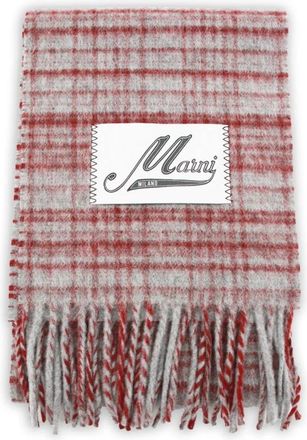Marni Rode Geruite Wol-Mohair Sjaal - Heren - Wintersjaals - Veelkleurig - ONE Size - Wol - Accessoires
