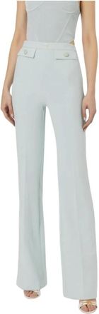 Elisabetta Franchi Monogram satijnen broek met blinde rits - Dames - Wijde Broeken - Blauw - M - Satijn - Broeken