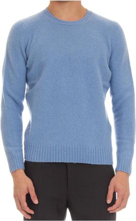 Drumohr Blauwe Crew Neck Sweater Zachte Touch - Heren - Ronde hals truien - Blauw - L - Wol - Truien & Vesten