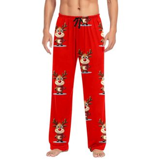 Generic Mens Christmas Lounge Pyjama Pants Wine Glass Elasticated Waistband Pajama Trousers Y2k Novelty Lounge Trousers Classic Reindeer Drawstring Male Xmas 