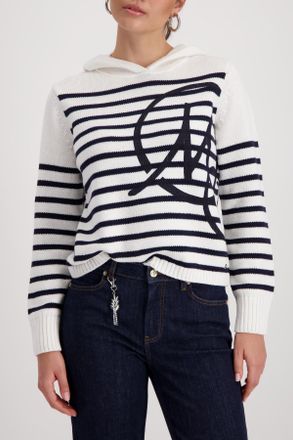 Monari Kapuzenpullover MONARI, Damen, Gr. 40, sanftes wei&szlig; geringelt, Strick, Obermaterial: 60% Baumwolle, 40% Polyacryl, geringelt, regular fit normal, Rund